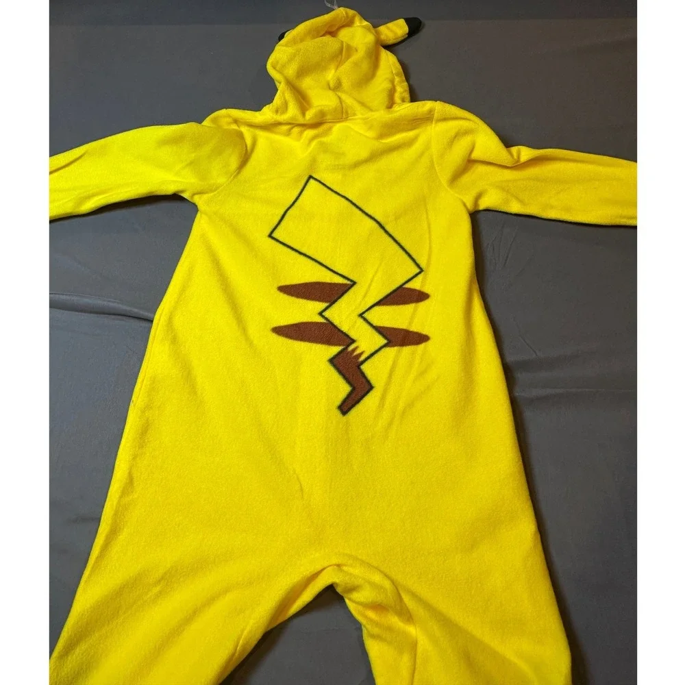 Pokemon Pikachu Kids Fleece Hooded One Piece Pajamas Yellow XS 4/5 NWT‎